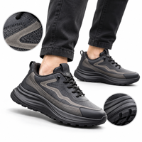 Baskets basses noires pour hommes, à semelle épaisse et robuste, à lacets, en cuir synthétique, avec empiècements ondulés, style athleisure, chaussures décontractées pour hommes