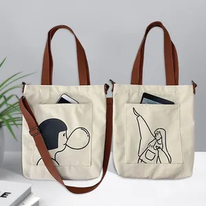 Eco Friendly Letter Shopping Crossbody Personalidade Feminina Moda Praia Bag Grande Canvas Shoulder Tote Bag com logotipo personalizado