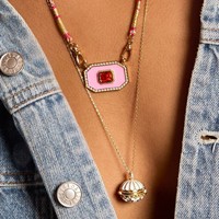 Collier pendentif carré tendance avec chaîne en corde, marque Tarot, gouttes de rose, diamant émaillé, pour femme