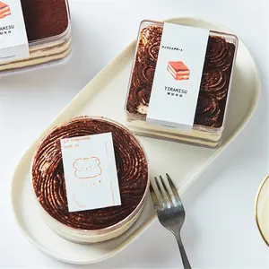 Kue Tiramisu Kotak Kemasan Kue, Bulat Transparan Food Grade Plastik Mousse Paket Makanan Penutup
