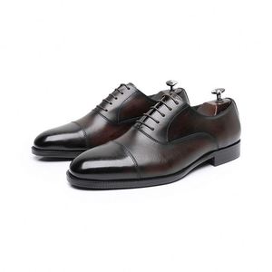 Chaussures Oxford britanniques classiques pour hommes en cuir de vachette véritable première couche, à bout carré, légères, respirantes, à trois empiècements, grandes tailles, idéales pour les soirées - Product Image 5