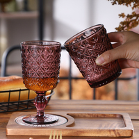 Verres à pied modernes en verre gaufré rose/violet pour fêtes de mariage, bars et Noël, écologiques, 10 oz, pour eau et vin