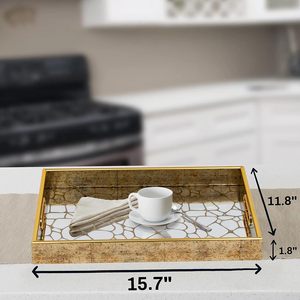 صينية فاخرة بتصميم مخصص من المصنع مع مقابض، عاكسة بلمسة عتيقة لديكور الطاولة، صينية مستطيلة لطاولة الأريكة - Product Image 4