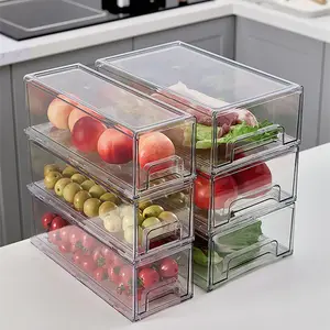 引き出し式スタッカブルオーガナイザー付きPETクリア冷蔵庫収納ボックス冷蔵庫用食品収納容器