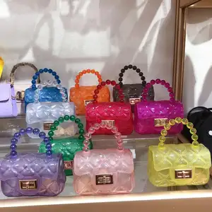 2023 Hot Sale Rainbow Mini Jelly Bag Purse And Handbag For Kids Clear Jelly Handbag With Pearl