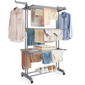 Séchoir à linge sur roulettes pliable à 4 niveaux, 68,1 pouces de hauteur, en acier, avec chariot de séchage à roulettes - Product Image 1