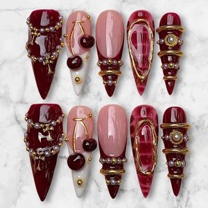 Lot de 10 <span class=keywords><strong>faux</strong></span> ongles à presser faits main, forme stiletto/carrée, design 3D de salon, en <span class=keywords><strong>gel</strong></span> sculpté, épais, en acrylique, vente en gros, marque privée - Product Image 1
