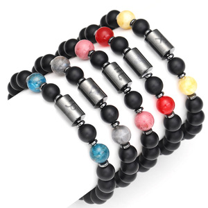 Pulsera <span class=keywords><strong>de</strong></span> Ónix Negro Mate con los Doce Signos del Zodiaco, <span class=keywords><strong>Piedra</strong></span> Protectora Específica del Zodiaco, Estilo Europeo-Americano, Unisex - Product Image 5