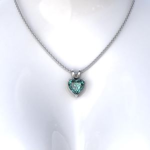 Elvora Gems Solitaire Pendant 1CT 4CT Heart Cyan Blue Moissanite Rhodium Plated 18K Gold IGI Certified Wedding Bunny Ear Bale - Product Image 3