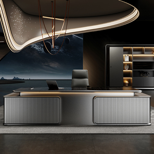 مكاتب تنفيذية خشبية فاخرة وراقية مناسبة لأثاث مكاتب المدراء على شكل حرف L في المساحات المكتبية ذات الطابع الرسمي - Product Image 3