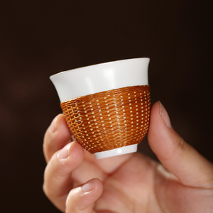 Dehua White Porcelain Bamboo Woven Kung Fu Tea Set Small Cup Bowl Handmade For Home Office Use - Product Image 3