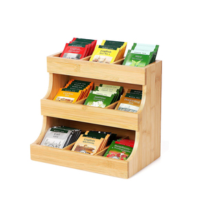 Bolsa de té y café de tres niveles hecha a mano, organizador de escritorio, caja de almacenamiento de madera, estante de almacenamiento de Bambú - Product Image 1