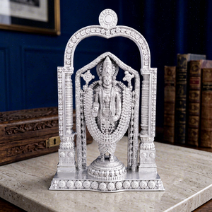 Idole de Tirupati Balaji plaquée argent 999 de Jaipur Metals |   Design traditionnel |   Tabletop |   15x5x23 cm |   840g |   Pooja et Cadeau - Product Image 1