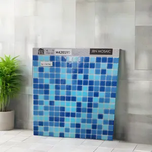 Proveedor de Foshan, fábrica de azulejos de mosaico personalizables, mosaicos de piscina de cristal azul verde cuadrado, personalizaciones de azulejos de pared