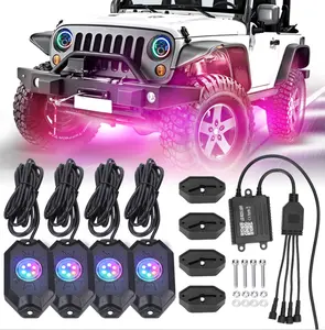 Hot 4X4 Accessories Off Road 4 8 12 Pods Rgbw Rock Light Re&App Control Multicolor 9W Underglow Lamp For Jeep Truck Utv