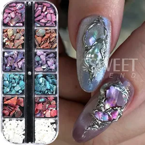 12 Grids Nail Art Aurora <b>Abalone</b> <b>Shell</b> Flakes 3D Charms Irregular Seashell Fragment Aurora Slices DIY Manicure Decor Accessories - Product Image 2