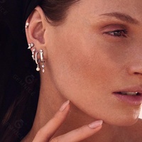 Anting-anting kancing wanita zircon kubik mutiara perak 925 perhiasan kecil pemakaian sehari-hari