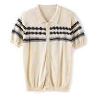 Chemise Polo en Maille à Manches Courtes, Col Rabattu, Cardigan Style Fair Isle, Style Old Money, Business, Été, Vente en Gros Transfrontalière Directe Usine