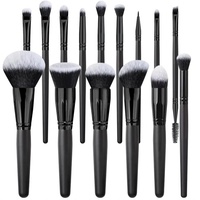 Ensemble de pinceaux de maquillage de haute qualité avec manche en bois, noir, 15 pièces, poils synthétiques doux et vegan, poudre, fard à paupières, blush, logo personnalisé, outils de beauté