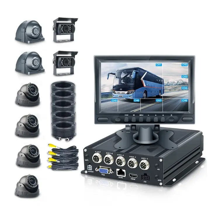 AHD-grabador de vídeo DVR para coche, 2TB, HDD, 8 canales, GPS, Wifi, 4G, 1080N, 2 años, OEM, 7"
