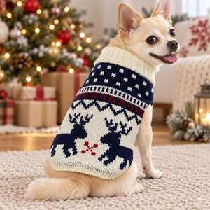 Pull en tricot de Noël pour chien, motif renne, col roulé, veste pour animaux de compagnie, vêtements chauds d'hiver pour petits chiens - Product Image 1
