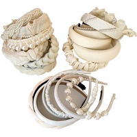 Ensemble de bandeaux et chouchous en tissu blanc beige perlé, kit d'accessoires capillaires élégants et délicats pour femme, cadeau vintage pour mariage ou usage quotidien