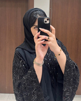 Abaya Kaftan Ouverte de Luxe Perlée et Pailletée Faite à la Main pour Femme, Style Traditionnel Musulman de Dubaï, Vente en Gros