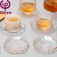 Accueil clair Mini Snack assiette plat japonais Kung Fu café boisson sous-verre soucoupe Table cristal rond or bordé verre thé tapis Pad