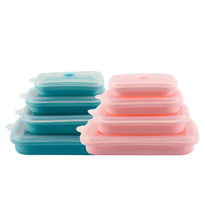 Ensemble de 4 boîtes à lunch Bento pliables en silicone pour le stockage des restes de <span class=keywords><strong>repas</strong></span> de <span class=keywords><strong>bébé</strong></span> et l'emballage alimentaire avec cuillère incluse - Product Image 2