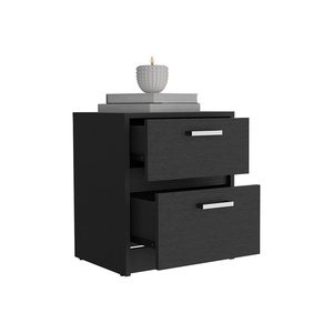 Nightstand Two <b>Drawers</b> Black Wengue Finish Bedroom <b>Storage</b> <b>Drawer</b> Unit - Product Image 3