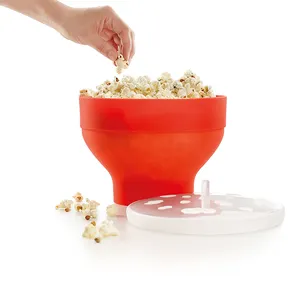 BPA Mangkuk Pembuat Popper Microwave, Ember Popcorn Silikon Dapat Dilipat dengan Tutup