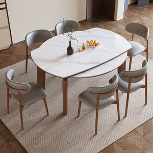 Bắc Âu Sang Trọng Phong Cách Hiện Đại Mở rộng Có Thể Gập Lại Vòng Bằng Đá Cẩm Thạch Rắn Gỗ Bàn Ăn Ghế Đặt 4 6 Chỗ Ngồi Đồ Nội Thất Cổ Điển <span class=keywords><strong>2025</strong></span> - Product Image 1