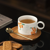 YUBIN Tasse à café en porcelaine peinte à la main, exquise, avec sous-verre et cuillère, coffret cadeau, pour la maison, le bureau, le café de l'après-midi, souvenirs, 200 ml