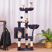 Arbre à chat moderne et confortable pour Noël, en bois et papier écologiques, avec perchoir rembourré en peluche, poteaux à gratter en sisal, hamac et jouet