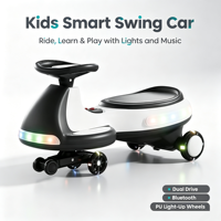 Voiture à pédales électrique 12V pour enfants, quatre roues, batterie rechargeable, anti-retournement, lumières LED clignotantes, musique