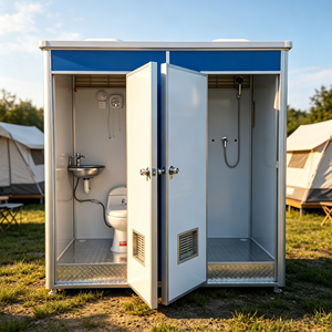 Unité combinée toilettes et douche portables 2 postes, cabine WC mobile en panneaux sandwich, <span class=keywords><strong>salle</strong></span> <span class=keywords><strong>de</strong></span> bain temporaire, <span class=keywords><strong>prix</strong></span> usine - Product Image 1