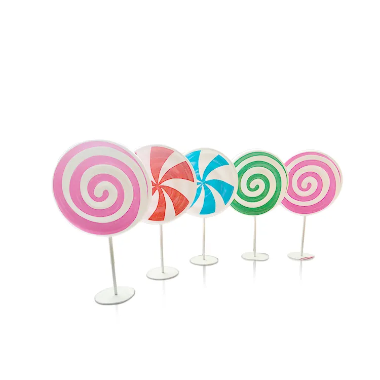 Lollipop gigante de fibra de vidrio, artesanía de resina para decoración del hogar, accesorios de exhibición de dulces de resina