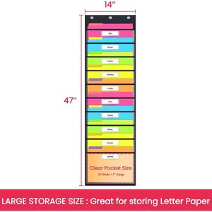 Organizador de pared con 10 bolsillos transparentes y etiquetas para nombres, organizador colgante para aula u oficina, multicolor, 33x15x85cm - Product Image 2