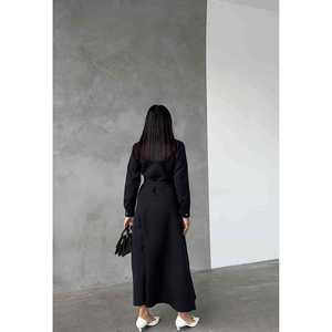 Vestido Camisero Negro de Manga Larga con Botones al Frente, Vestido Casual Maxi para Mujer, Talla S - Product Image 2