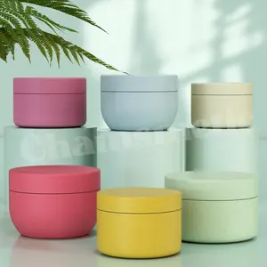 200g 200ml 8oz Purple Lip Balm Cosmetic Jar Eco Orange Yellow Green Color Plastic Cosmetic Jars With Bamboo Lid