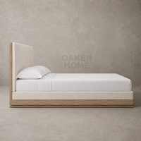 Lit en chêne massif moderne OAKEN avec panneaux en tissu, lit moelleux avec cadre plateforme, taille Queen ou King, meubles pour la maison