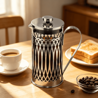 Cafetière à piston en verre au design unique, 800 ml, avec piston en acier inoxydable, pour café et maison
