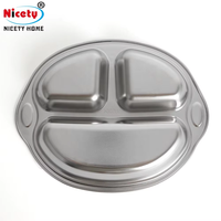 Plateau de cantine scolaire en acier inoxydable/titane durable, compartiments pour aliments, vaisselle, hôtels, assiettes à dîner polies