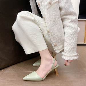 Elegantes Sandalias de Tacón de Piel Sintética para Mujer, Tacón Medio, Punta Cerrada, Talón Descubierto, con Tiras, Transpirables, Blancas, Verde Claro, Negras, Primavera - Product Image 3