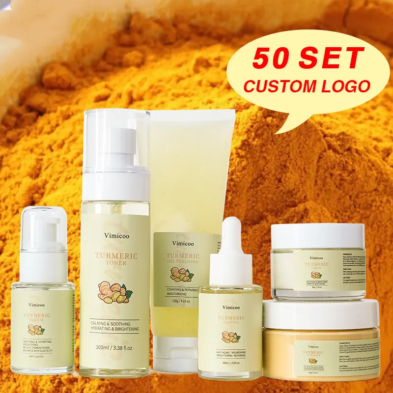 Produits de soins de la peau OEM vente en gros, ensemble de soins de la peau à la Turmeric biologique naturel, rajeunissant et Anti-âge, marque privée