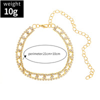 Bracelet de cheville délicat en strass pour femme, double couche de cristaux, réglable, en alliage brillant, bijou de pied pour la plage, les fêtes et les vacances