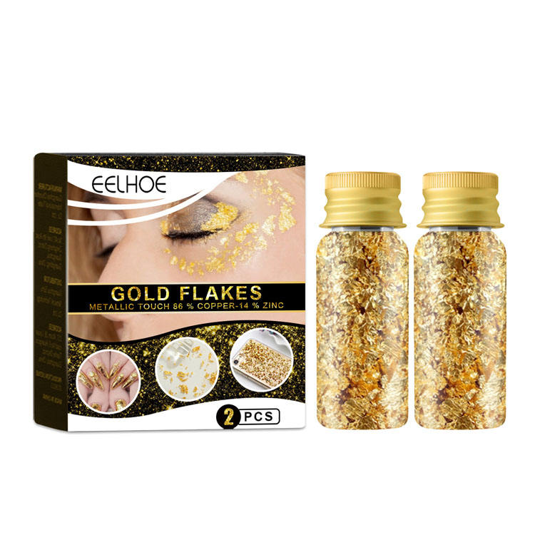 Hot Selling Eelhoe 2pcs/box Gold Flakes Nail Gold Silver Art Glitter Sticker Facial Mask Diy Decoration For Beauty Or Makeup 