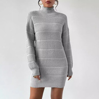 Robe de soirée décontractée pour femme, collection automne-hiver, mini-robe moulante en tricot, pull cache-cœur simple vintage à col roulé et manches longues