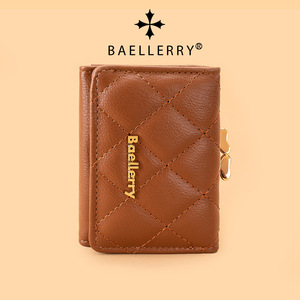 กระเป๋าสตางค์สั้นผู้หญิง Baellerry สีน้ำตาล ลายเย็บเพชร แบบสามพับ ใส่เหรียญ แฟชั่น ใช้ได้ทุกวัน - Product Image 2