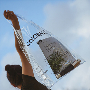 Transparent Waterproof Travelling Fashion Clear Pvc Tote Bag Custom Logo Printed Pvc Tote Bag